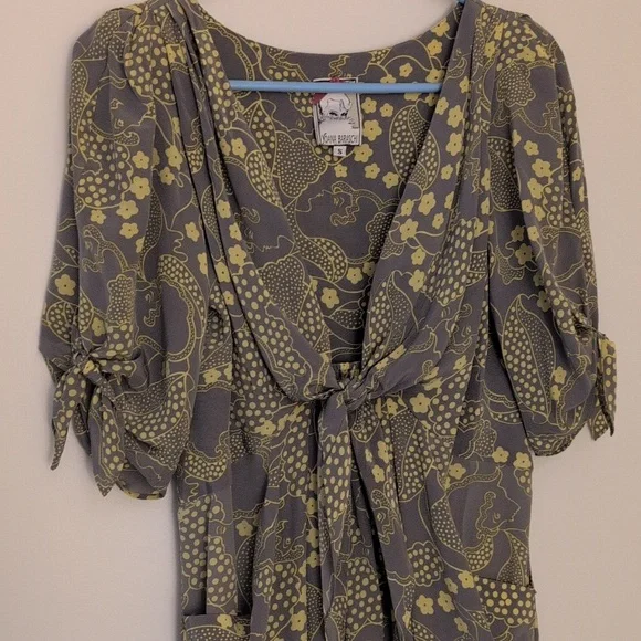 Anthropologie Yoana Baraschi Binoux Doux Silk Tie Sleeve Vintage Pinup Dress S - Picture 1 of 6